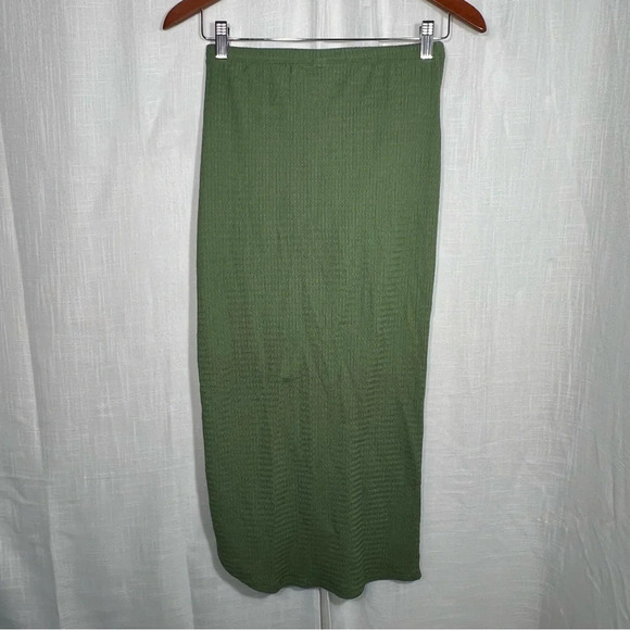 Cider Green Textured Side Cinch Drawstring Bow Midi Skirt Size L - Picture 9 of 10